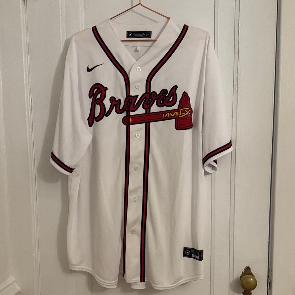 Nike White Braves Jersey with Red and Black Accents